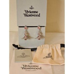 Vivienne Westwood 3D Silver tone Pink Orb drop Earrings New with Box